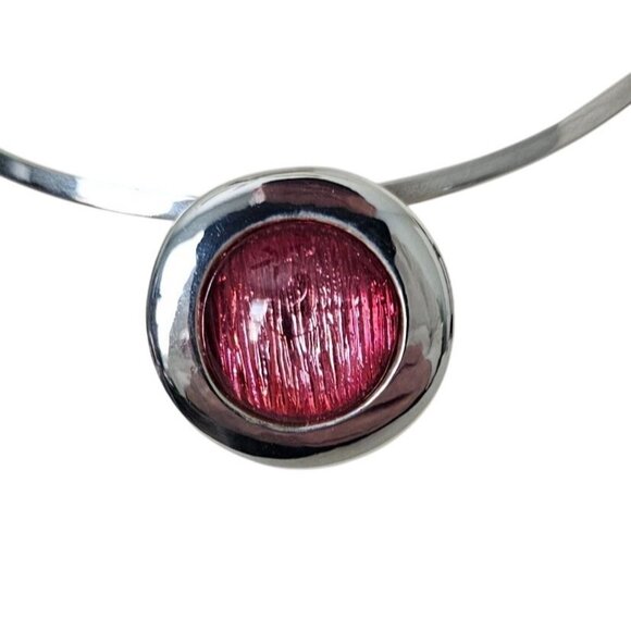 Silver Tone 16" Collar Choker Necklace with Red Dichroic Glass Pendant 1" Prom - Picture 1 of 6
